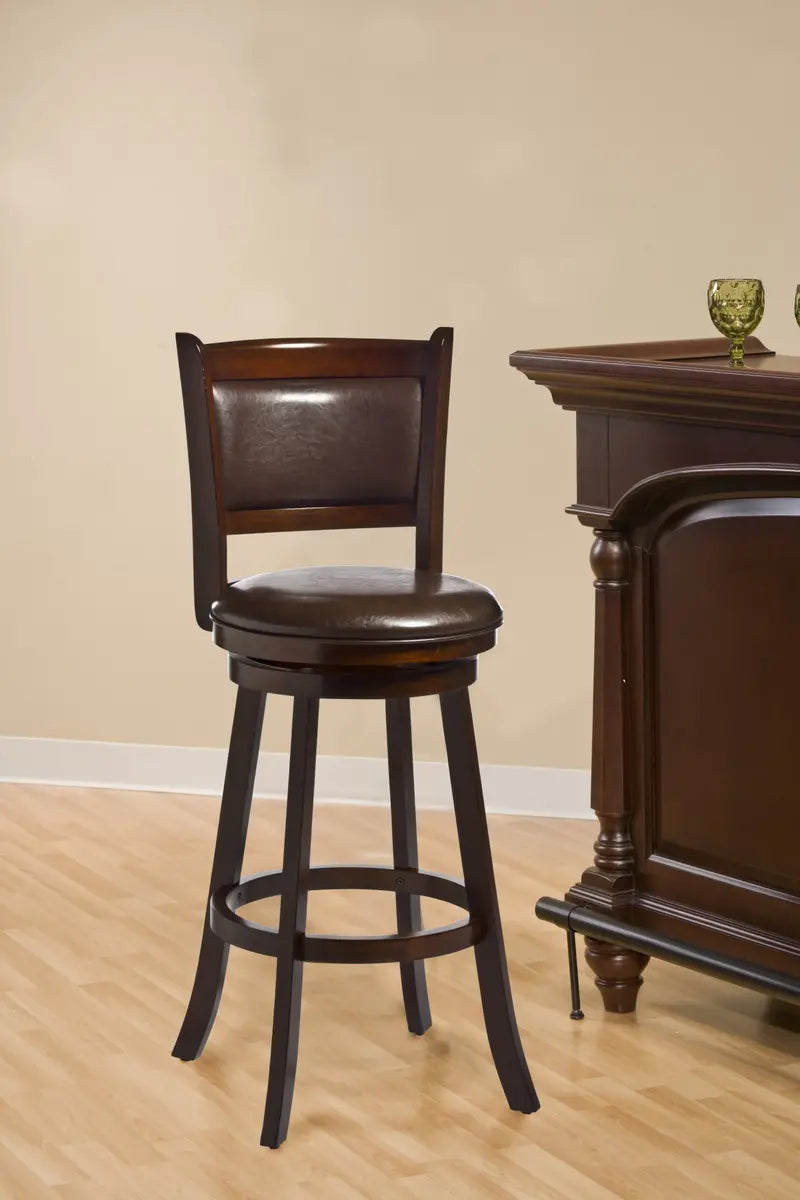 Hillsdale Furniture Dennery Wood Bar Height Swivel Stool, Cherry with Brown Vinyl