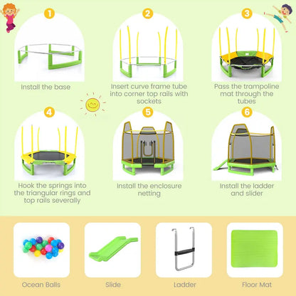 Kids’ Trampoline with Integrated Slide, 7-Foot ASTM-Certified Backyard Play Set