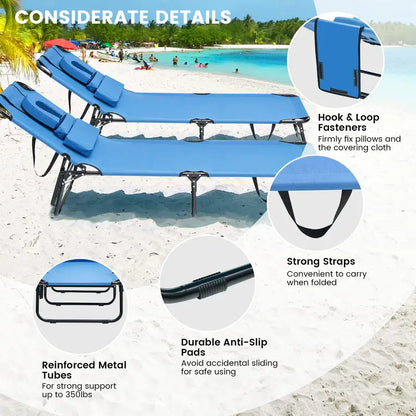 Adjustable Beach Chaise Lounge with UV-Resistant Fabric
