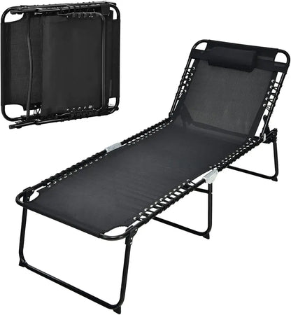 Extra-Large Outdoor Tanning Lounge Chair  5-Position Adjustable Folding Chaise