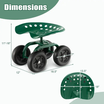 Wheeled Garden Utility Cart, Adjustable Swivel-Seat Cart for Lawn and Landscape Tasks