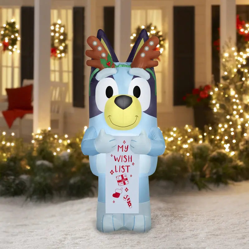 5.5ft Gemmy Bluey Airblown Inflatable Christmas Yard Decoration with Wish List