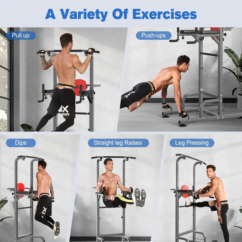 RELIFE Power Tower Pull Up Bar Station, Adjustable Heights &amp; Armrests, Supports 450 lbs, Home Gym Equipment