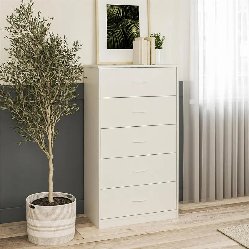 Mainstays 5 Drawer Dresser, White  Classic Bedroom Storage with Safety Lock & Metal Slides