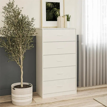 Mainstays 5 Drawer Dresser, White  Classic Bedroom Storage with Safety Lock & Metal Slides