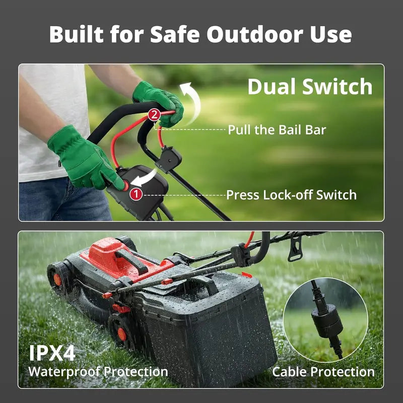 14″ 12.5A Corded Electric Lawn Mower — 2-in-1 Mulching & Side Discharge