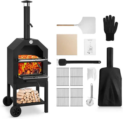 EDOSTORY Wood-Fired Outdoor Pizza Oven  Includes Stone Peel, Grill Rack, and Patio-Ready Design
