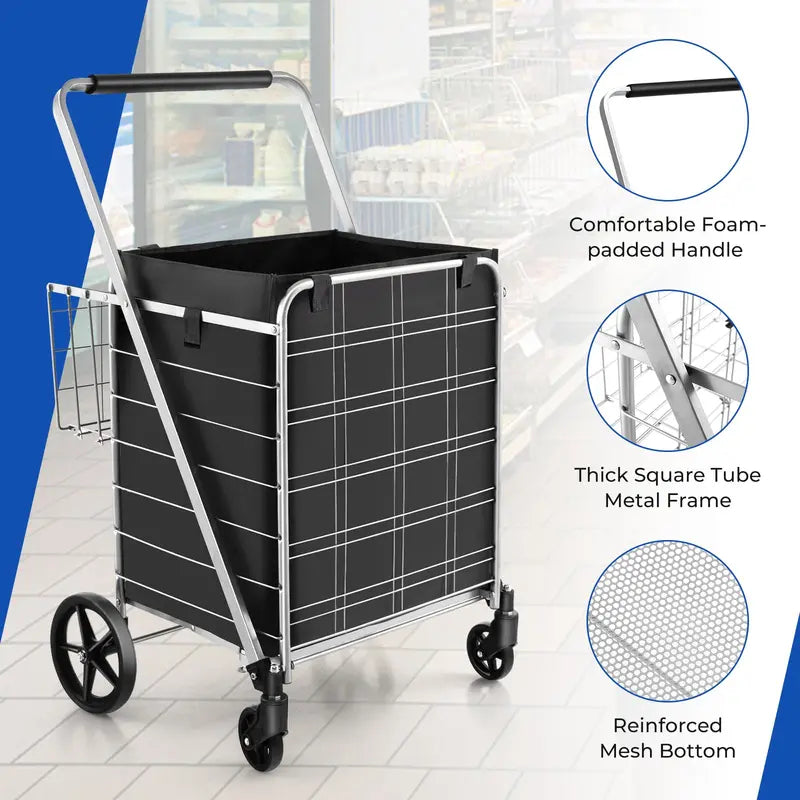 Waterproof Jumbo Folding Shopping Cart for Groceries  Upgraded Lightweight Design