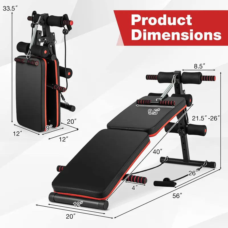 Multi-Functional Sit-Up Bench  Foldable 7-in-1 Workout Station with 4-Height Adjustments