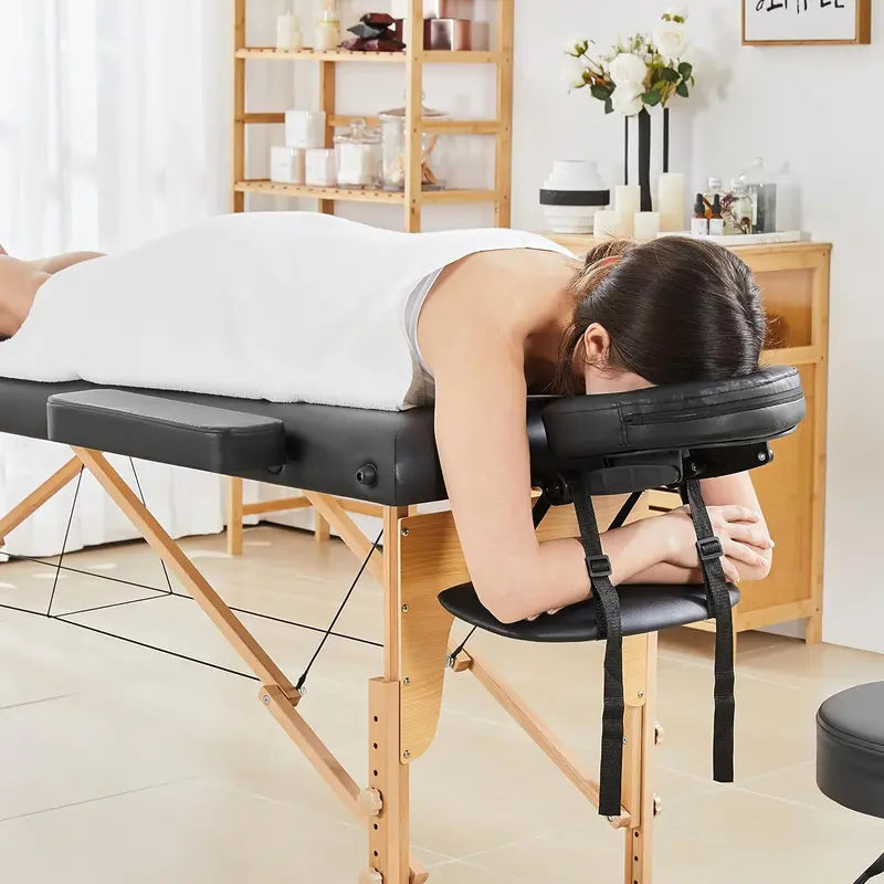 Adjustable Portable Massage & Lash Bed  Spa-Grade Folding Beauty Table for Eyelash Extensions, Tattoos, and Physical Therapy (Black)