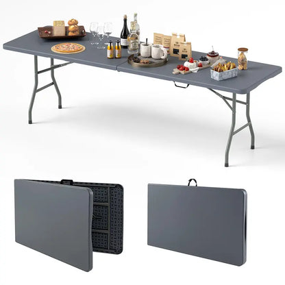 8-Foot HDPE Folding Table  Heavy-Duty 350-LB Capacity Outdoor Table with Carry Handle
