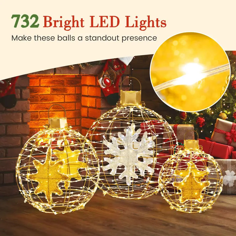 Three Pre-Lit Hanging or Ground Lantern Balls — 732 Bright LEDs, Includes Zip Ties and Stakes