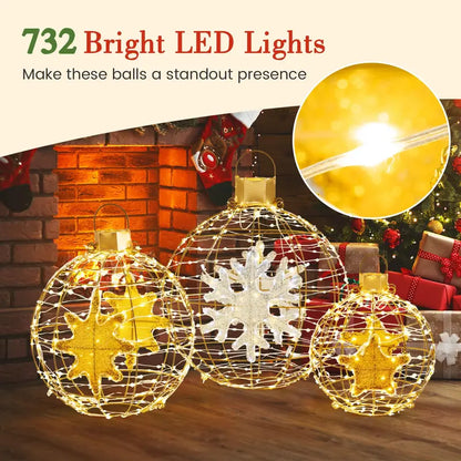 Three Pre-Lit Hanging or Ground Lantern Balls — 732 Bright LEDs, Includes Zip Ties and Stakes