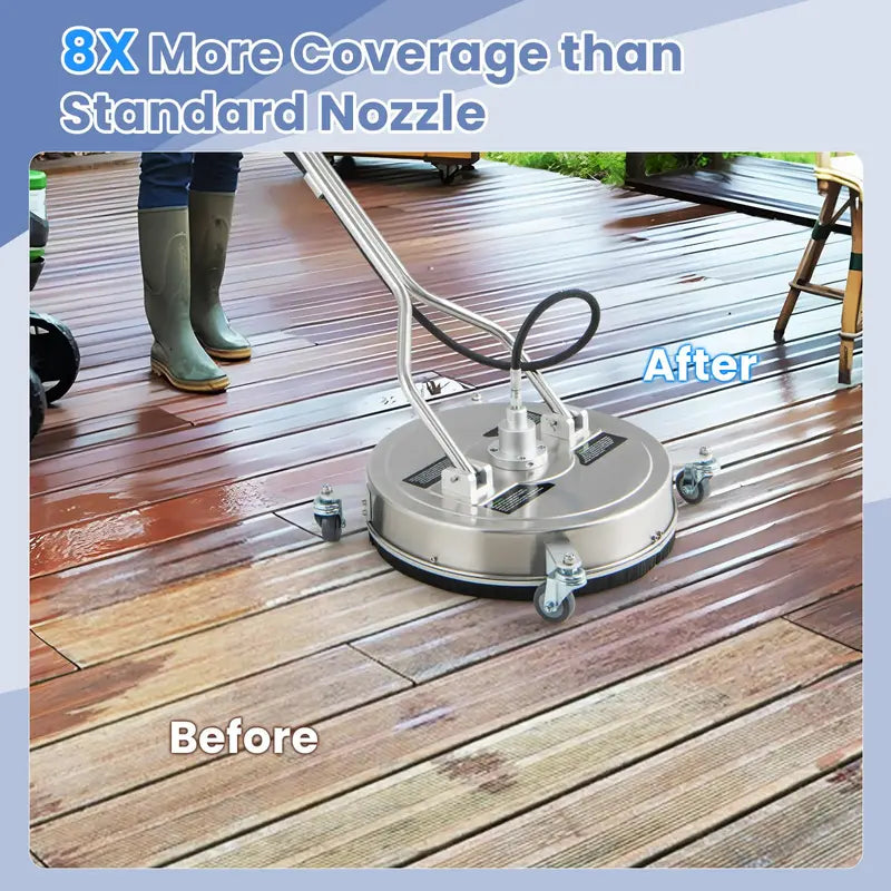 20-Inch Surface Cleaner Attachment for Pressure Washers  Dual-Handle Design with Stainless Housing & 4 Wheels