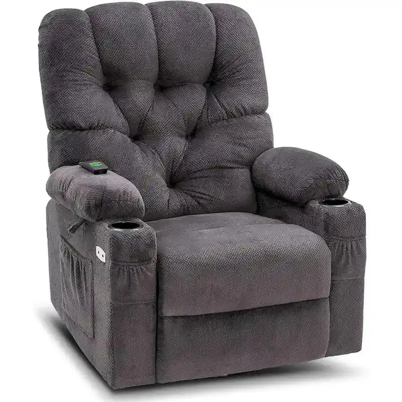 Electric Swivel Glider Recliner  Fabric Single Seat with USB Ports & Cup Holders