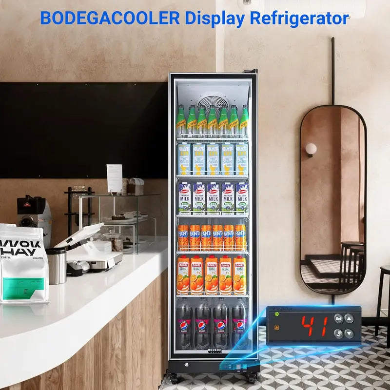 12.5 Cu. Ft. Commercial Glass-Door Beverage Refrigerator  Upright Display Cooler with Soft LED Lighting for Bars, Cafés & Retail Spaces