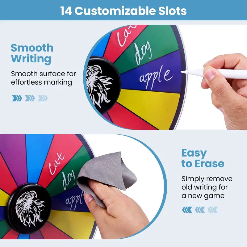 12-Inch Spinning Prize Wheel with Chalkboard Marker, Eraser, and Replacement Pointer