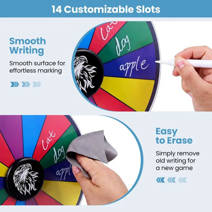 12-Inch Spinning Prize Wheel with Chalkboard Marker, Eraser, and Replacement Pointer