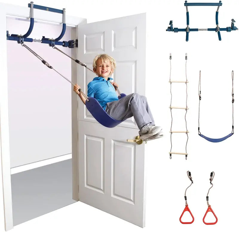 6-Piece Indoor Gym Kit for Kids  Swing Chair, Trapeze Rings, Climbing Ladder, Rope, Pull-Up Bar & Accessories