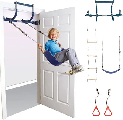 6-Piece Indoor Gym Kit for Kids  Swing Chair, Trapeze Rings, Climbing Ladder, Rope, Pull-Up Bar & Accessories