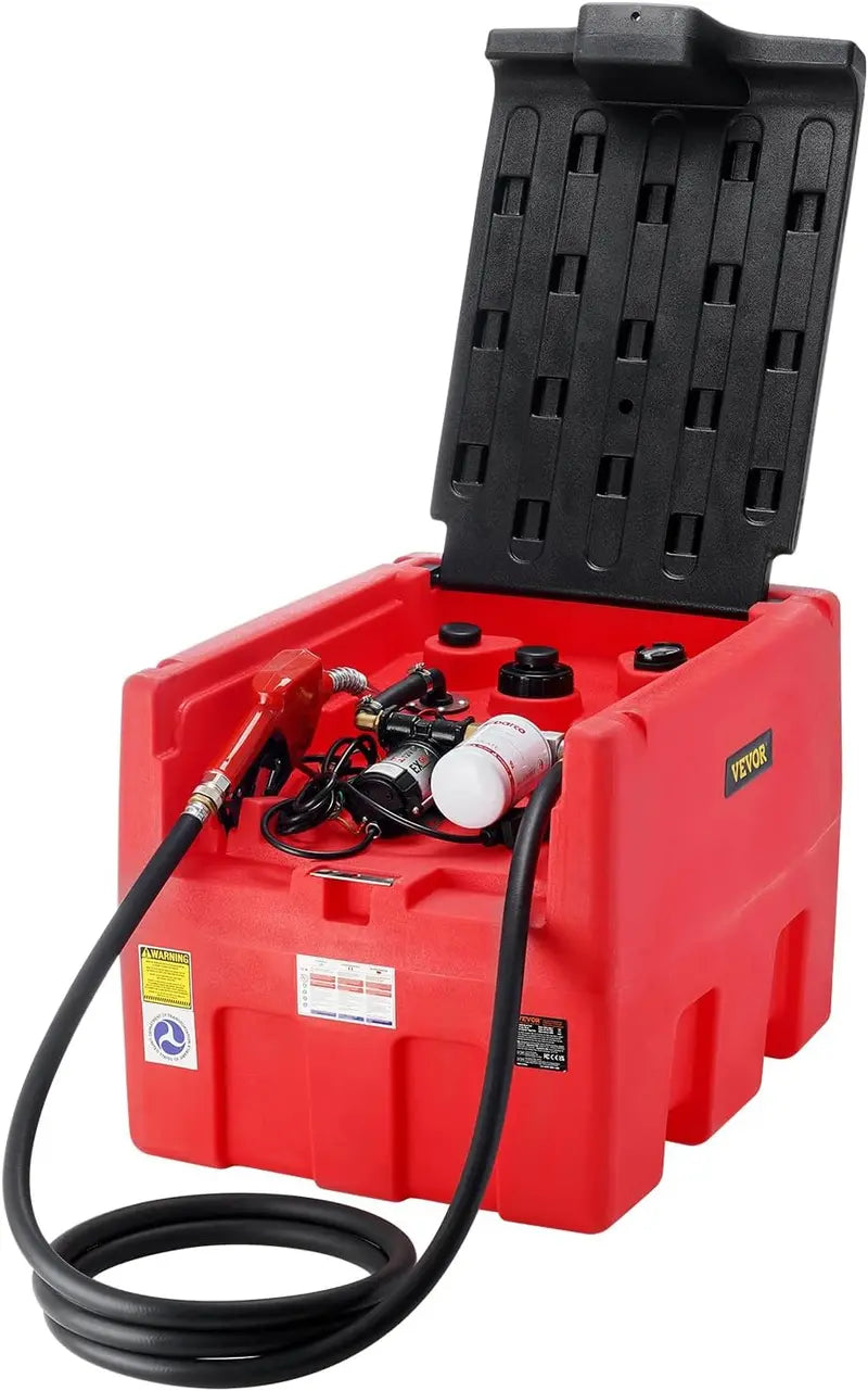 Red 48-Gallon Dual-Fuel Transport Tank  12V Electric Pump, 10.6 GPM Transfer Rate, Heavy-Duty Hose &amp; Auto Fueling Nozzle