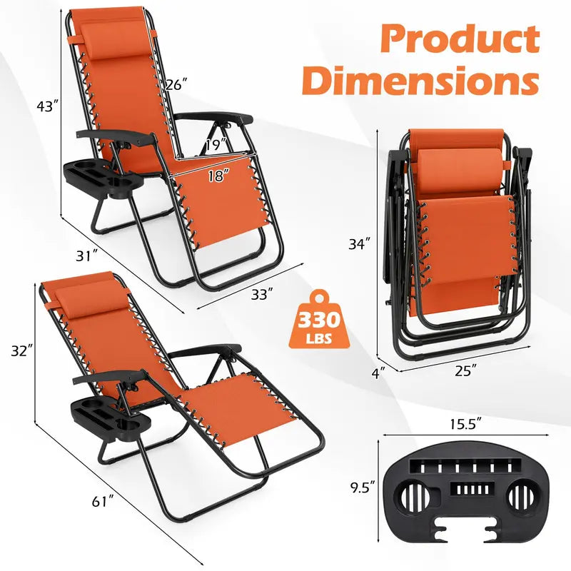 Zero-Gravity Recliner Chair  Ergonomic Backrest, Removable Pillow & Built-in Cup Holder Tray