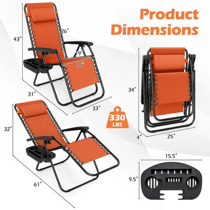 Zero-Gravity Recliner Chair  Ergonomic Backrest, Removable Pillow & Built-in Cup Holder Tray