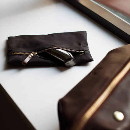 Leather Wash Bag / Dopp Kit - Brown