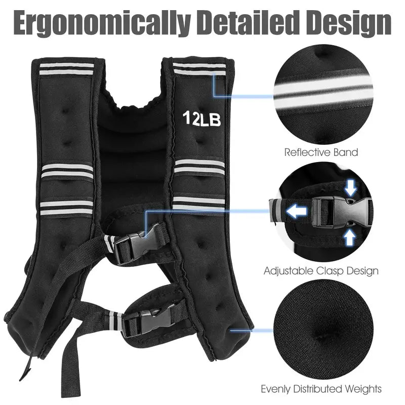 Adjustable Weighted Vest  12 lb or 20 lb Fitness Vest for Strength and Conditioning Training