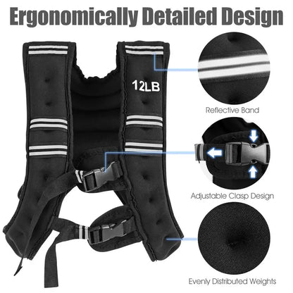 Adjustable Weighted Vest  12 lb or 20 lb Fitness Vest for Strength and Conditioning Training
