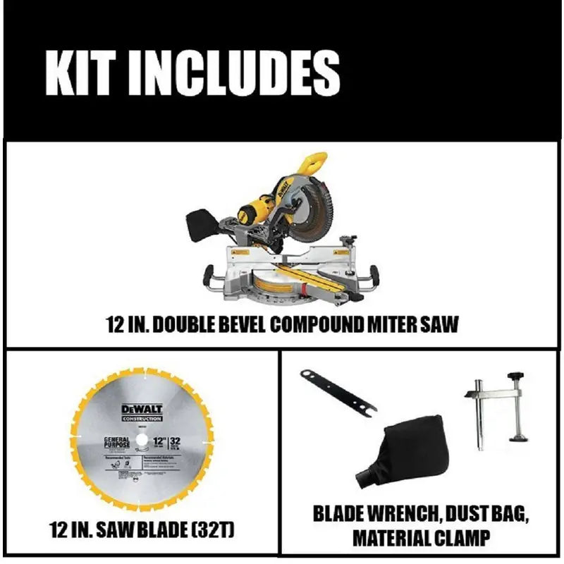 DWS779 15 Amp 12″ Double Bevel Sliding Compound Miter Saw  Wrench & Clamp Included