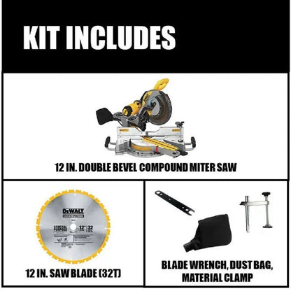 DWS779 15 Amp 12″ Double Bevel Sliding Compound Miter Saw  Wrench & Clamp Included