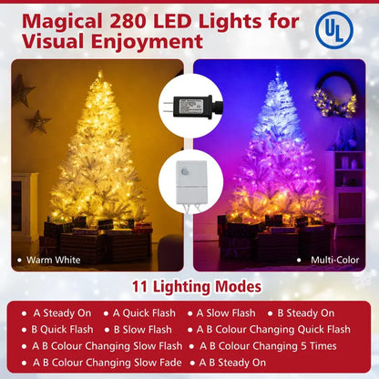 White Pre-Lit Christmas Tree  Dual-Mode Lighting: Warm White + RGB Color-Changing LEDs