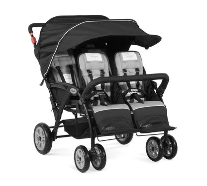 Compass Quad 4-Seat Stroller  Daycare-Ready Multi-Child Carrier with UV Canopy, 5-Point Harnesses, and Storage Bucket