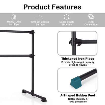 Adjustable Freestanding Double Ballet Barre with Height Range from 7 to 46 Inches