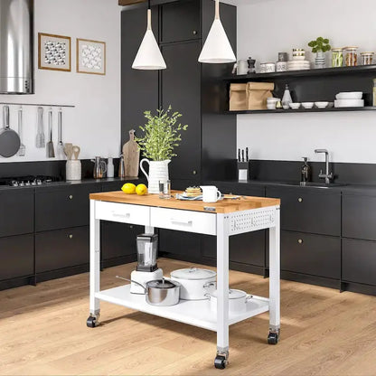 Seville Classics HOME Work Center Island Table  48¡å White Solid Wood Top