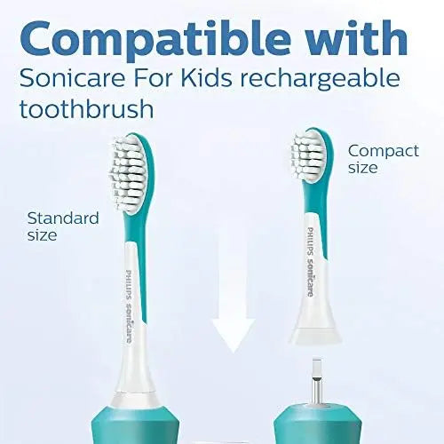 Philips Sonicare Kids 7+ Replacement Brush Heads, 2 Pack, Turquoise & White, Standard HX6042/94