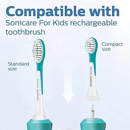 Philips Sonicare Kids 7+ Replacement Brush Heads, 2 Pack, Turquoise & White, Standard HX6042/94