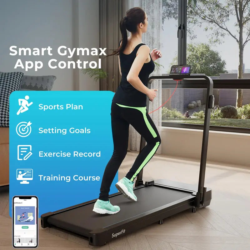 Dual-Function Folding Treadmill  300 LB Capacity Walking Pad with Handlebar, Remote & App Control, Under-Desk Design