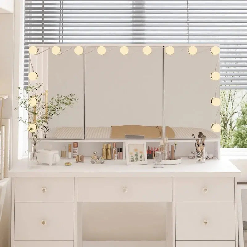 Luxury LED-Lit Makeup Vanity Station  9-Drawer Elegant Beauty Organizer