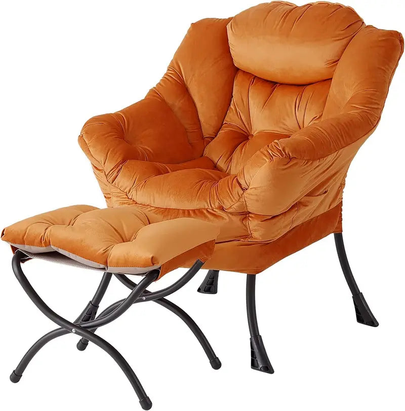 Welnow Compact Lazy Chair with Ottoman  Dark Grey Accent Armchair with Side Pocket & Footrest