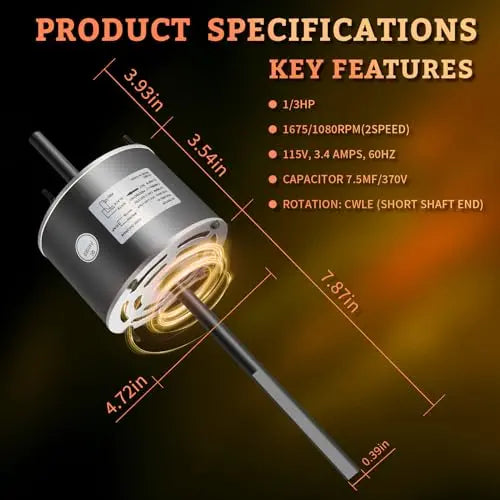 RV AC Fan Motor 1/3 HP 115V  Compatible with Coleman Mach 6000 & 8000 Series 48014 7855MVA-A11U