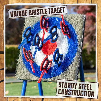 EastPoint Deluxe Axe Throwing Game Set with Steel Frame & Bristle Target  Includes 8 Safe Axes for Outdoor Fun