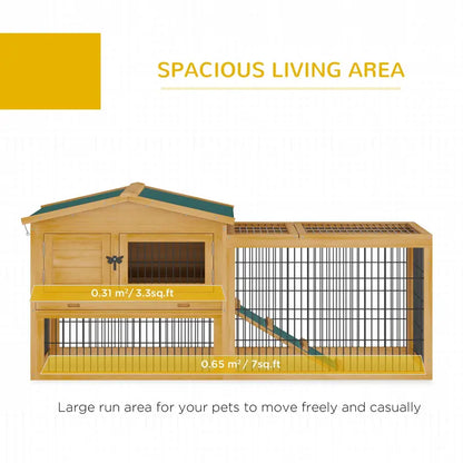 Pawhut Solid Wood Rabbit Hutch with 2 House Levels and Patio Space, Easy Clean