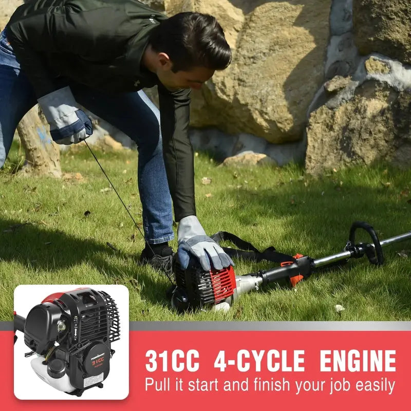 PowerSmart 31cc 4-Cycle Gas String Trimmer  Straight-Shaft Brush Cutter for Lawns, Weeds & Overgrowth
