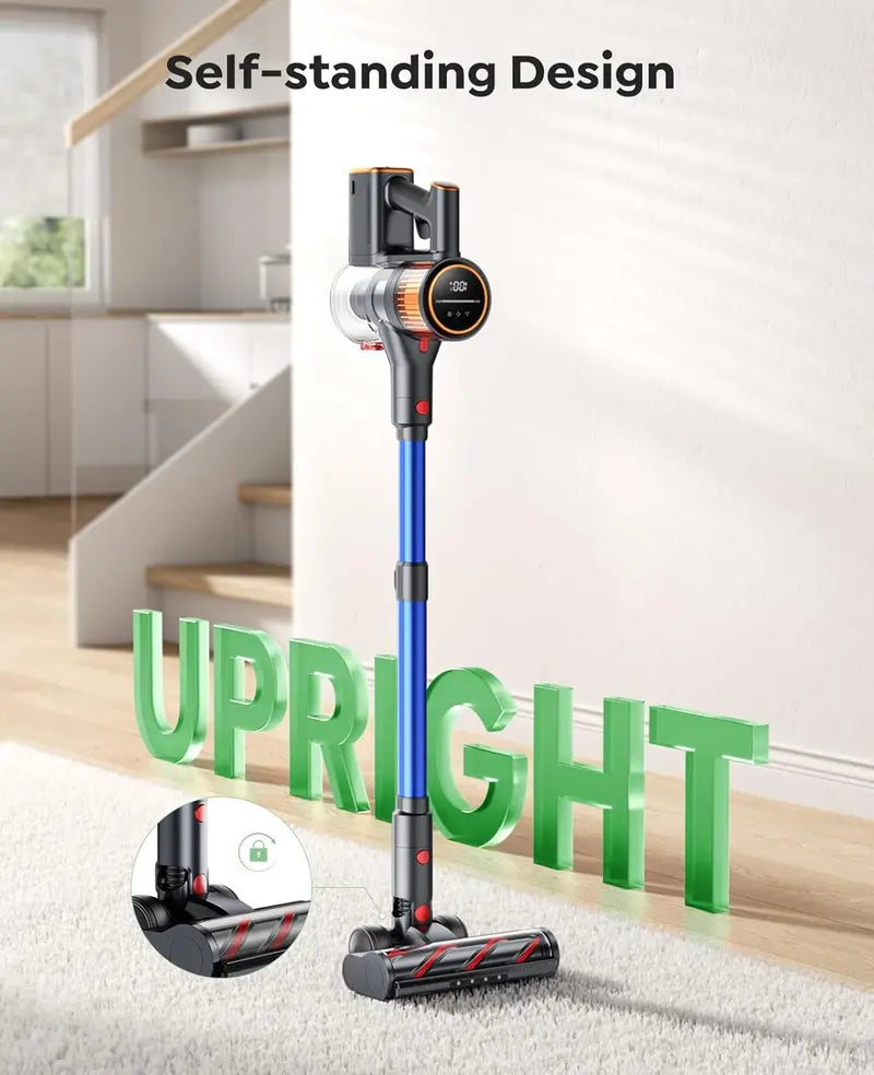 High-Performance Cordless Stick Vacuum  550W Motor, 45 kPa Suction, 60-Min Runtime, Wall-Mount Charging & Self-Standing Design