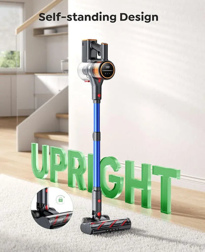 High-Performance Cordless Stick Vacuum  550W Motor, 45 kPa Suction, 60-Min Runtime, Wall-Mount Charging & Self-Standing Design