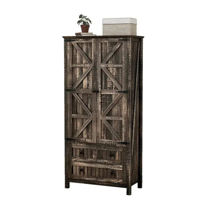 64-Inch Farmhouse-Style Tall Pantry Cabinet with Dual Drawers & Adjustable Shelving