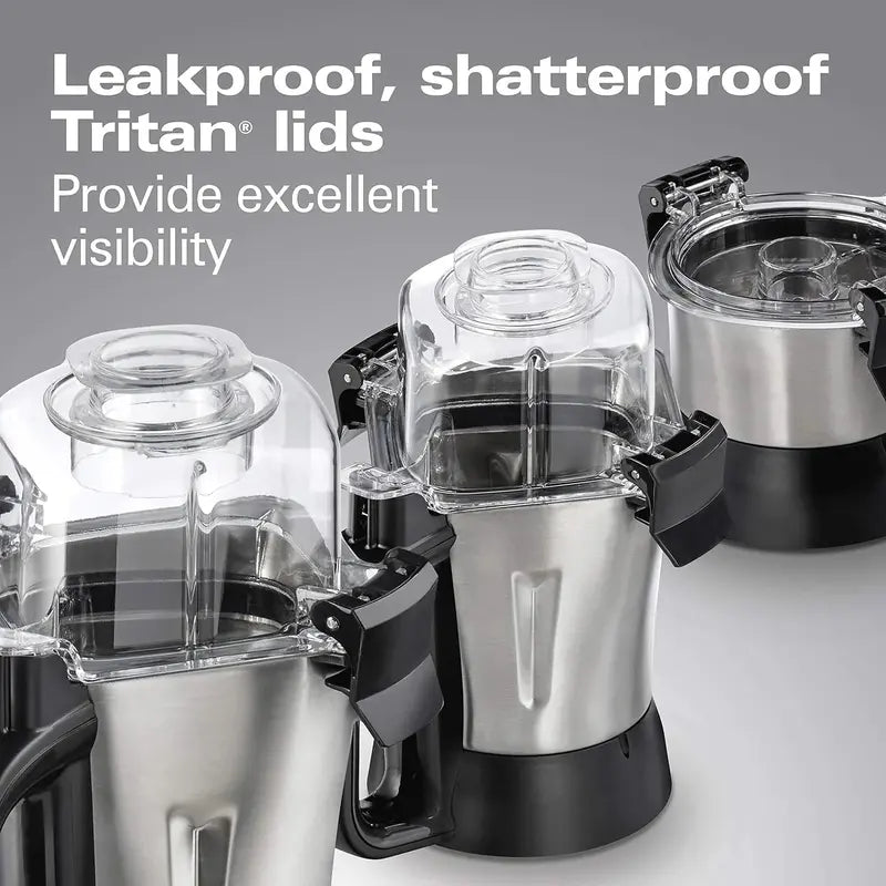 Hamilton Beach Professional 4-in-1 Juicer Mixer Grinder  1400W Commercial-Grade Unit with Three Leakproof Jars