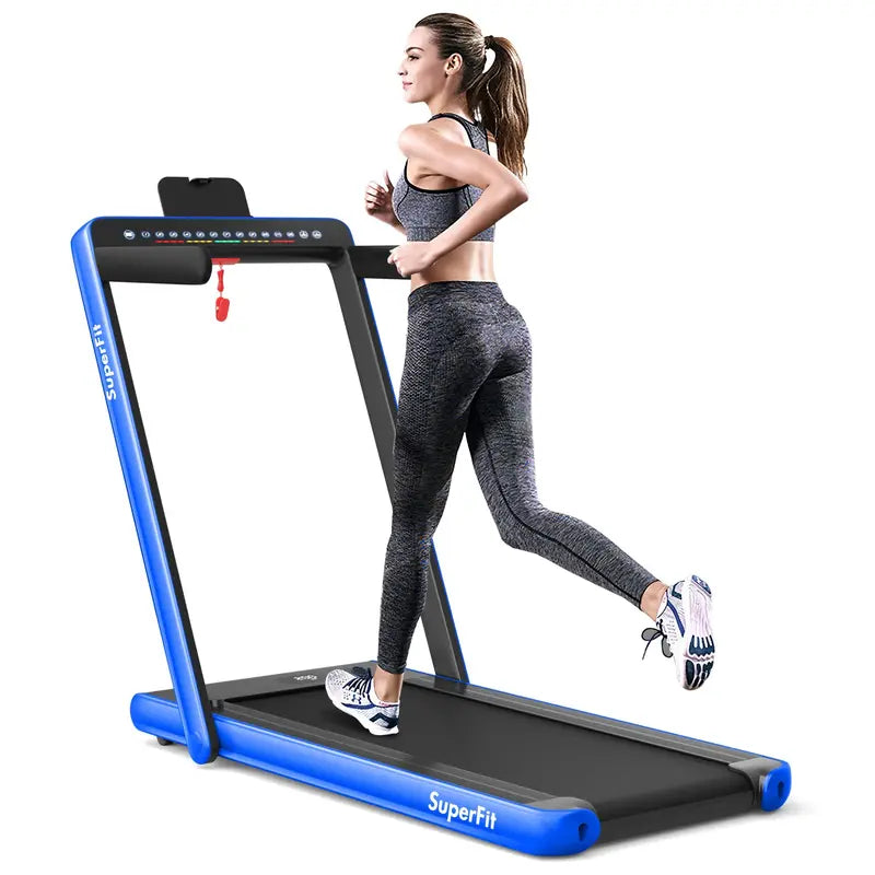 Dual-Display Under-Desk Folding Treadmill  2.25HP Superfit Compact Exercise Pad